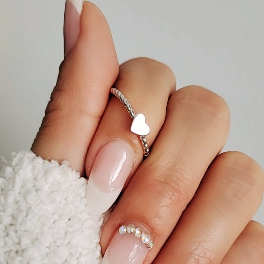 Simple Sterling Silver Heart Ring, Thin Heart Women Ring, 925 Minimalist Ring,